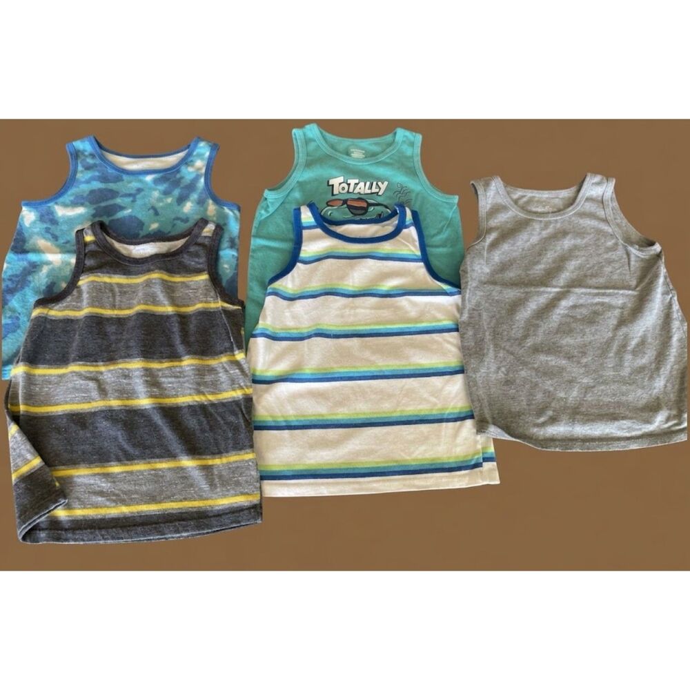 Boys 4T Tank Top Lot 5 Pack Summer Sleeveless Shirts Play Clothes Daycare Bundle